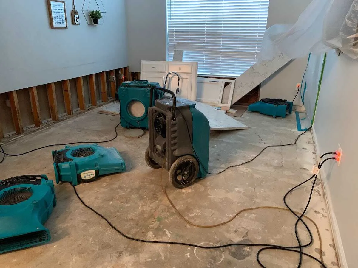 Dehumidifier in flood-cut room for Water Damage Restoration in Newstead