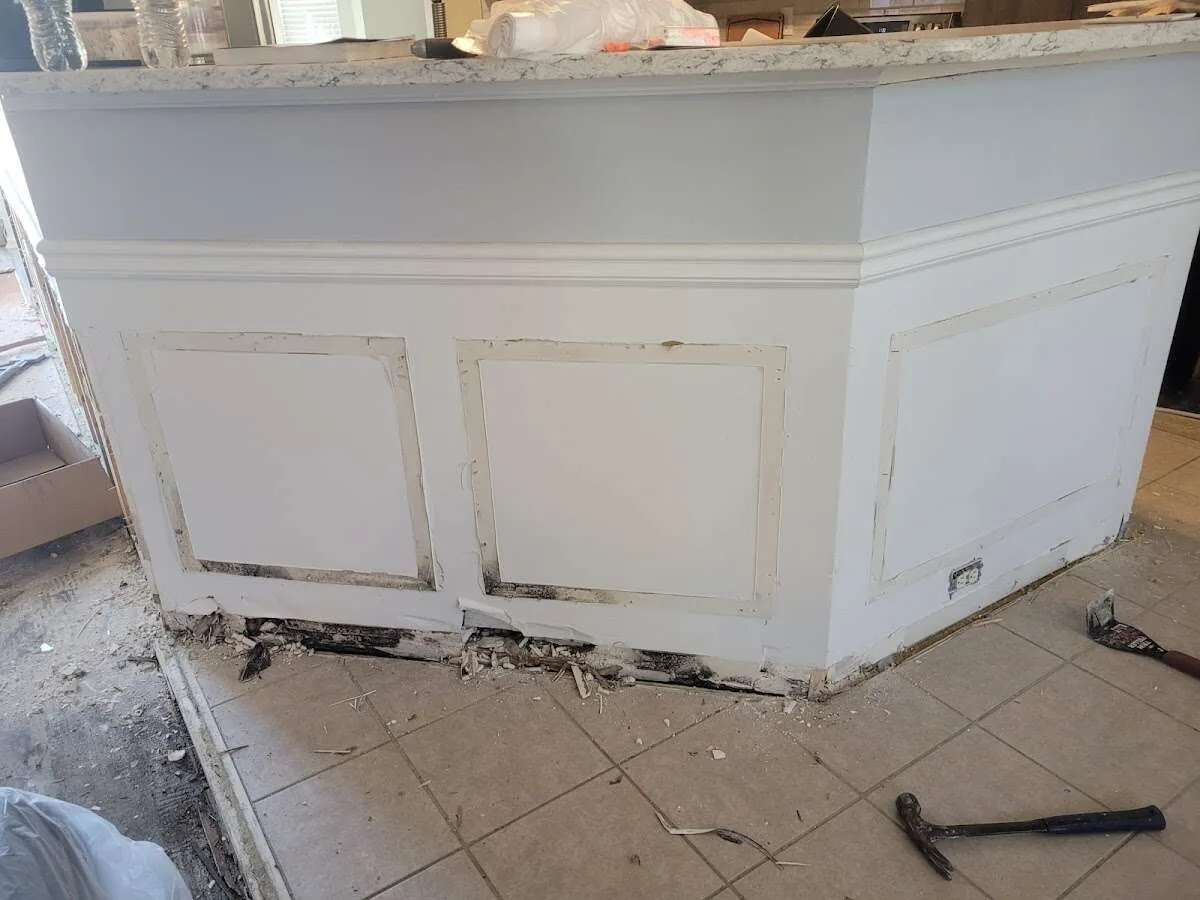 Water damage and mold on kitchen during Storm Damage Restoration in Newstead